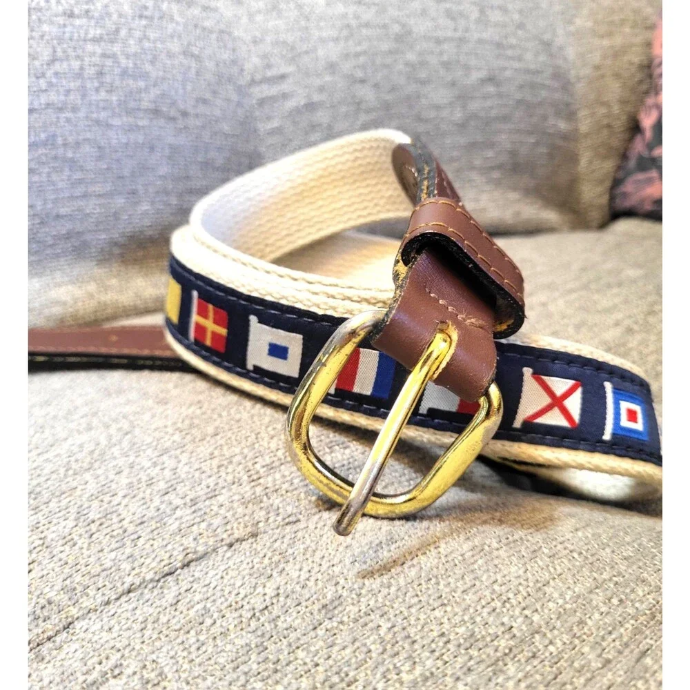 Men's Belt Zep Pro US Made Flags Navy Canvas Brass Buckle Dad Classic Size 42